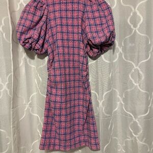 Ganni Pink and Blue Checkered Long Sleeve Dress